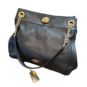 COACH 36855, EDIE SERIES, LARGE BLACK, PEBBLED LEATHER, SHOULDER BAG.